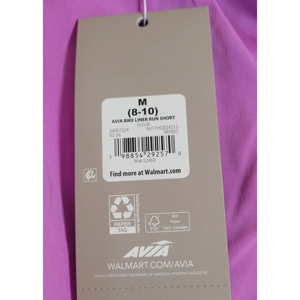Avia Women's Bike Liner Running Shorts Sz M (8-10) Purple Elastic Waist NEW 1747